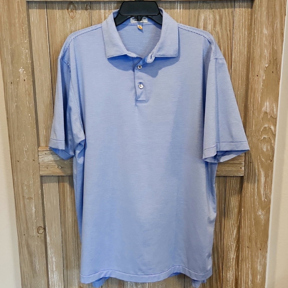 Peter Millar Jubilee Stripe Stretch Jersey Polo - Cottage Blue/White